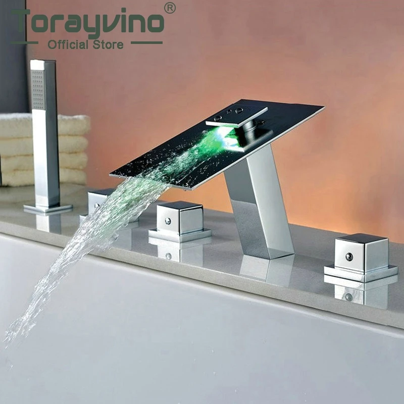 Buy LED Bathroom Shower Set Brass Deck Mounted