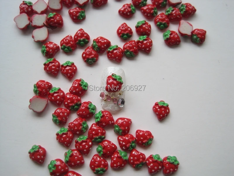 

RC124-3 30pcs Cute Red Strawberry Shape Nail Resin Decoration Outlooking