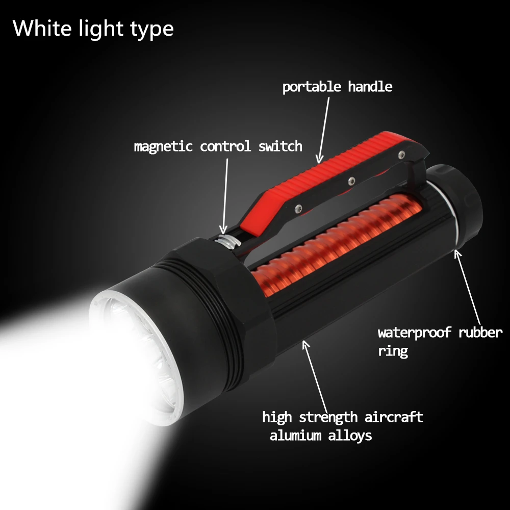 LED Tauchen Taschenlampe Unterwasser 100m wasserdicht Lampe 395nm UV/Weiß Licht 