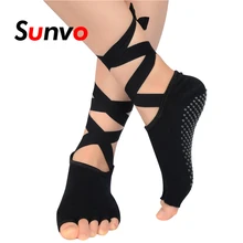 Sunvo, женские носки для йоги, женские нескользящие носки без пальцев с шелковой лентой, бандаж для Барра, пилатеса, гимнастики, балета, танцев