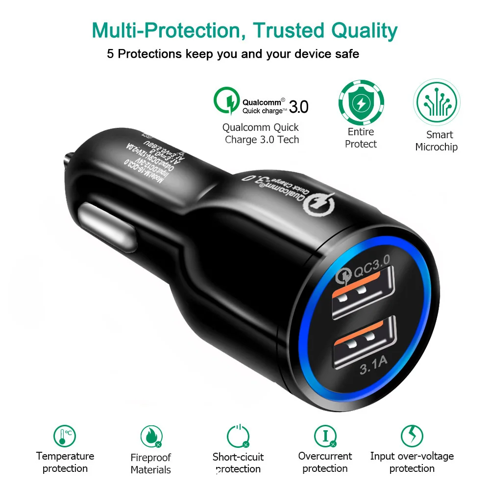 سيارة شاحن يو اس بي سريعة تهمة 3.0 الهاتف المحمول شاحن 2 ميناء USB سيارة شاحن آيفون سامسونج اللوحي سيارة-شاحن سريع