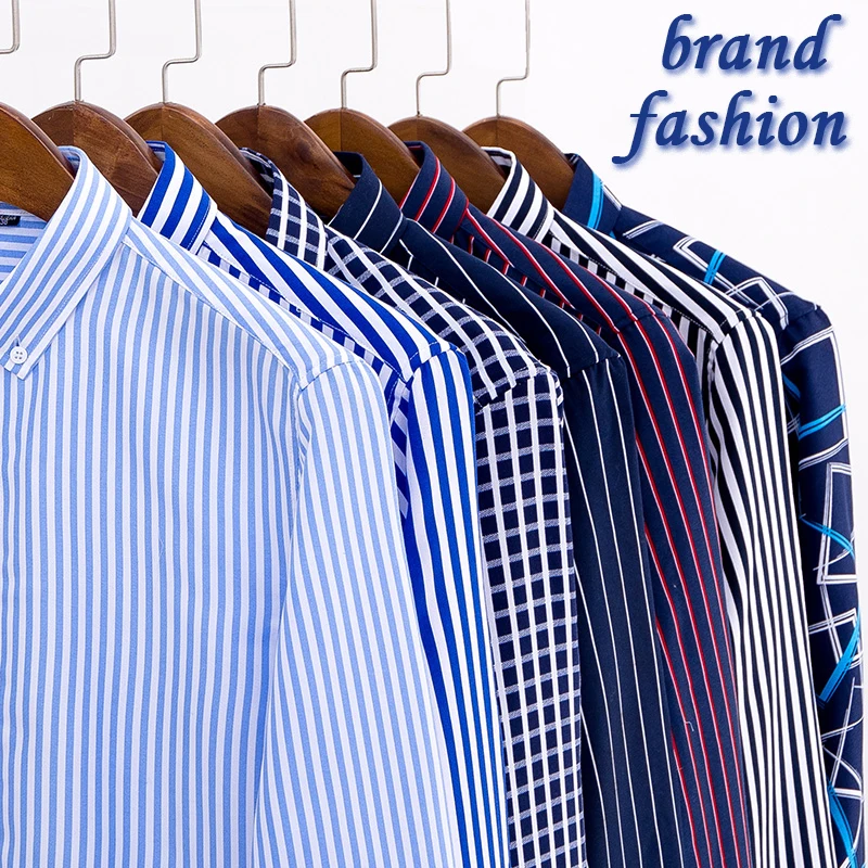 2020 Men Striped Shirts Casual Long Sleeved Mens Shirt 4XL Plus Size Business Man Shirt Male Social Dress Shirts Outwear YN10235