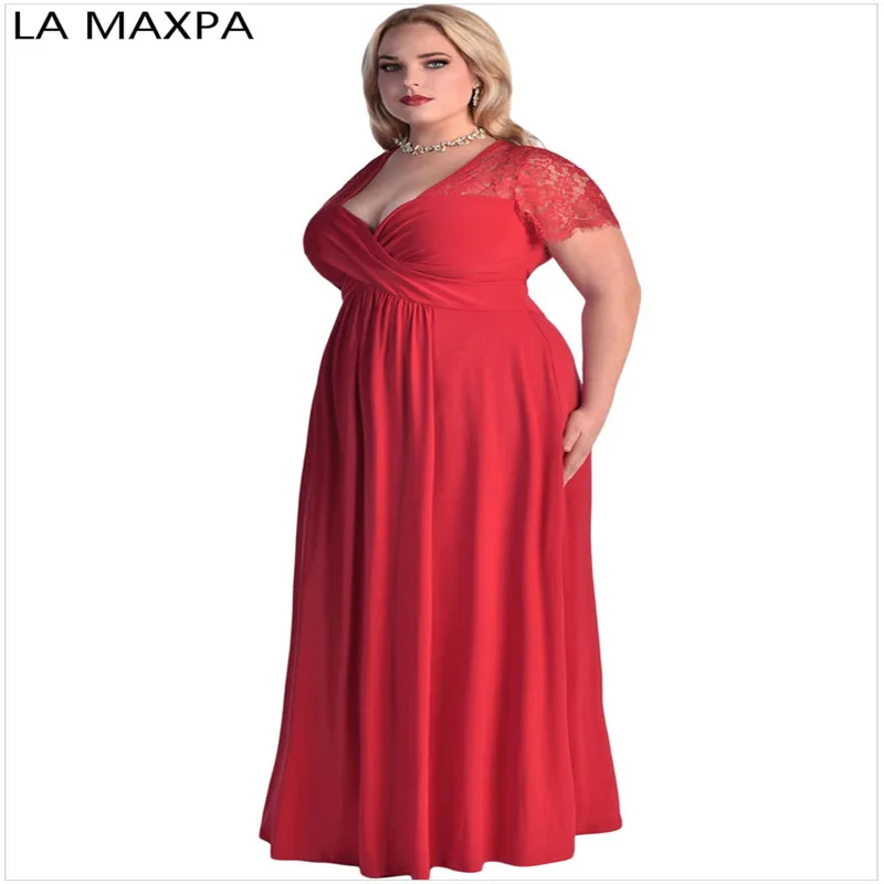 Европейская и американская мода, сексуальное женское платье большого размера с v-образным вырезом, кружевное платье с коротким рукавом, длинное легкое платье для отдыха, размер 6 XL