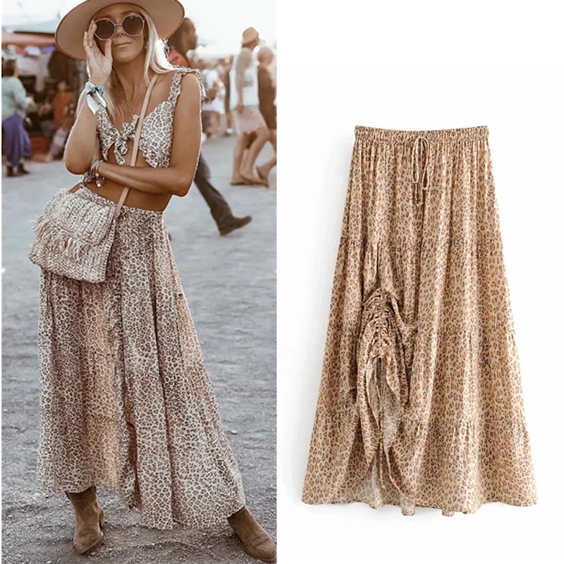 Женская длинная Плиссированная Юбка Boho летняя плиссированная юбка с высокой