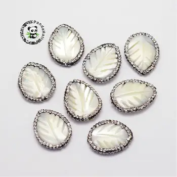 

Shell Beads with Polymer Clay Rhinestones, Leaf, Seashell, 23x18x4.5mm, Hole: 1mm
