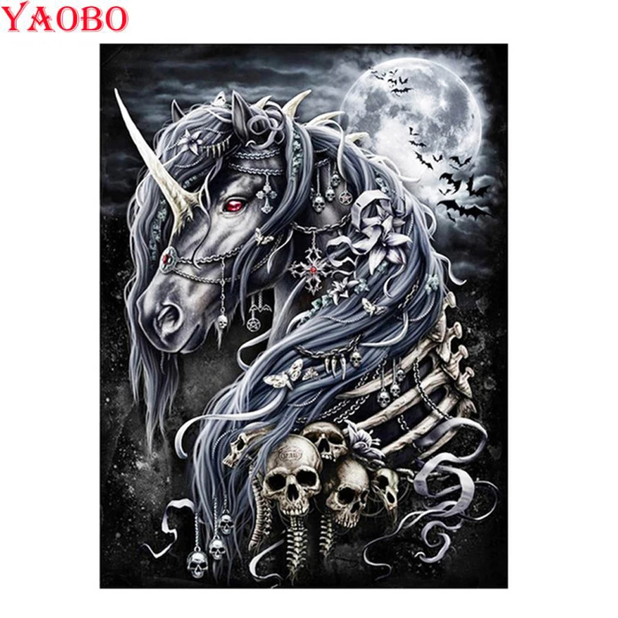 

5D Diy Diamond Painting black Unicorns Full Diamond Embroidery Skeleton Art sale Cross Stitch Rhinestone mosaic stickers puzzle