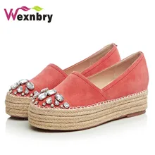 Весна Женские Эспадрильи из натуральной кожи обувь на платформе Женская обувь без застежек женская обувь на плоской подошве Стразы лоферы