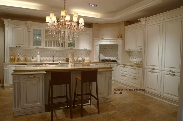 Gabinete de cocina de cerezo de color crema (LH SW068) en Gabinetes de