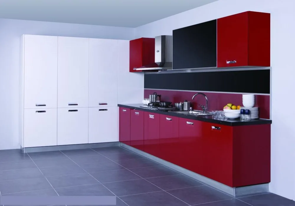 Глянцевый красный цвет кухонный дизайн K019|gloss kitchen|high gloss kitchenkitchen design |