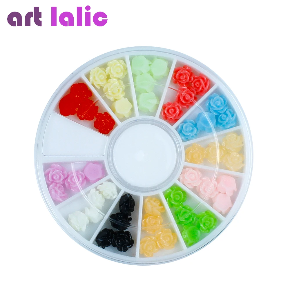 

Free shipping 12 Colors UV Gel Acrylic Rose Flowers Resin Nail Art Decoration Manicure Wheel with case New