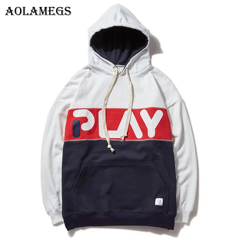 

Aolamegs Hoodies Men Patchwork Logo Hit Color Hood Couple Pullover Skateboard Fashion Hip Hop Streetwear Casual Hoodie Brand
