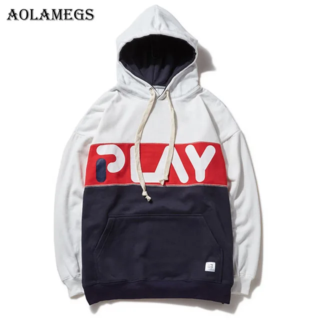 US $30.47 Aolamegs Hoodies Men Patchwork Logo Hit Color Hood Couple Pullover Skateboard Fashion Hip Hop Stree