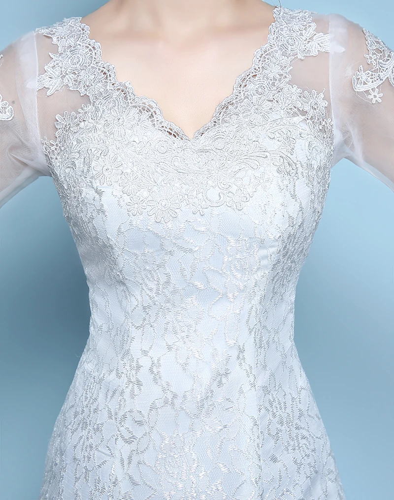 Новое поступление красно-белое кружевное свадебное платье с v-образным вырезом и коротким рукавом Meermaid Vestidos De Novia винтажное подсчет поезда аппликация невесты