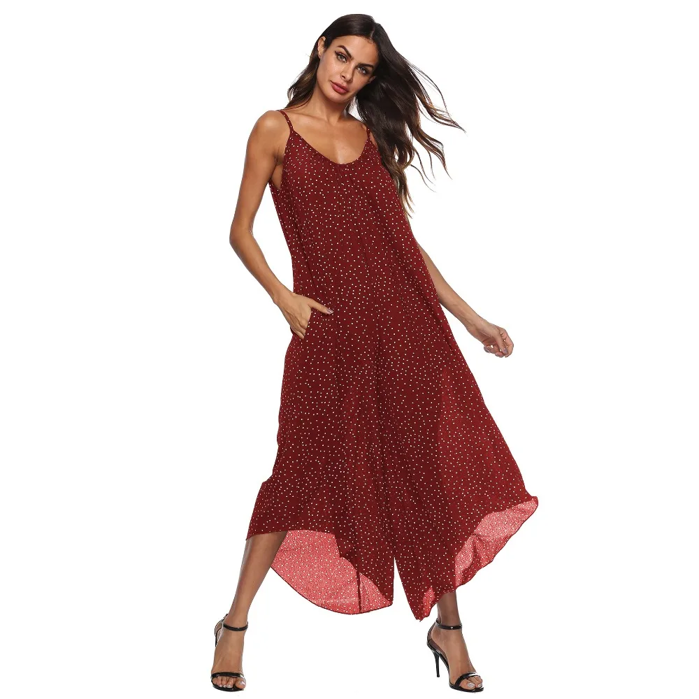 PGSD New female spring summer Fashion street sexy V collar Suspender Backless Simple Wavelet point wide-leg Women Jumpsuits XXXL