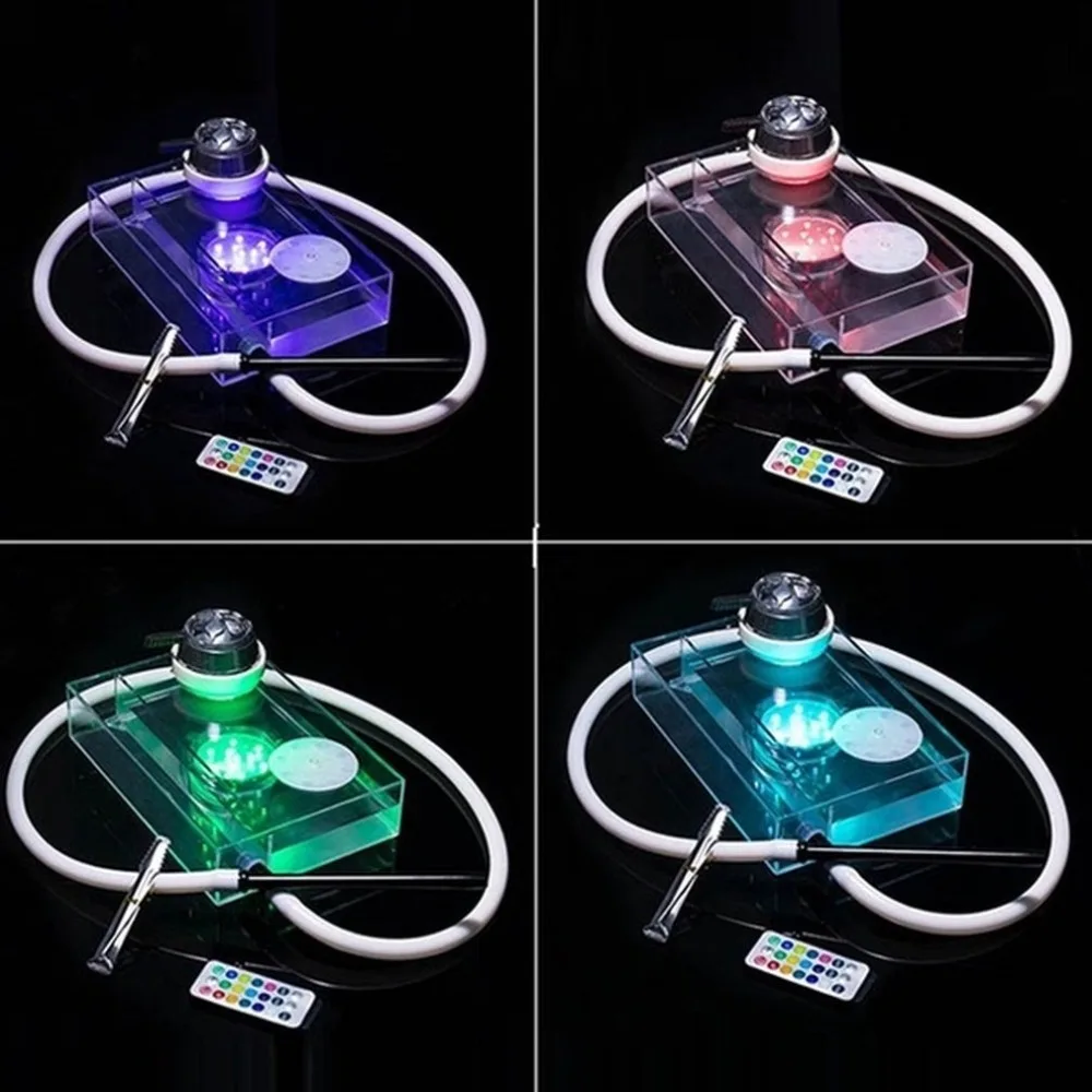 

Arab Hookah Set With Led Lamp Portable Square Box Acrylic heating Control Hookah Shisha Include Shisha Bowl Silicone Pipe Gifts
