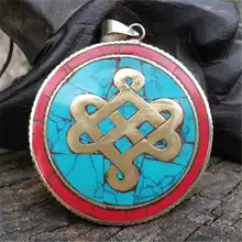 TBP607 тибетские ювелирные изделия Бесконечные Узлы круглые большие Подвески Медь, инкрустированная камнем