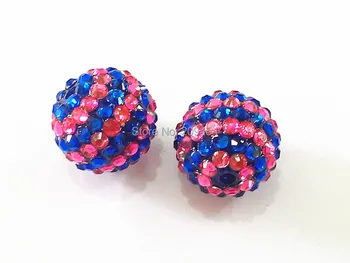 

Newest !! 20mm 100pcs/lot Royalblue With Hot Pink Stripe Resin Rhinestone Ball Beads,Chunky Beads For Kids Jewelry Making