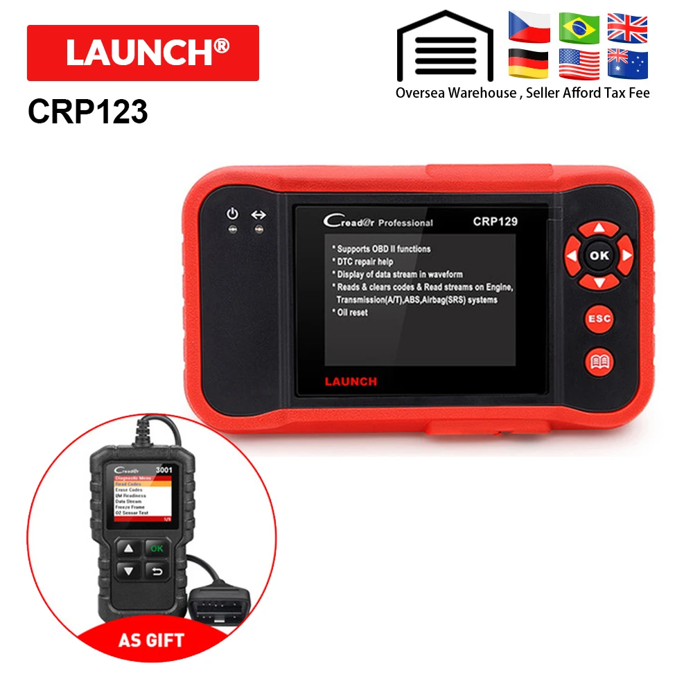 

Launch X431 CRP123 CRP123E OBDII code reader Scanner test Engine/ABS/SRS/AT X-431 CRP 123 obd2 Auto Diagnostic Tool CR3001 gift