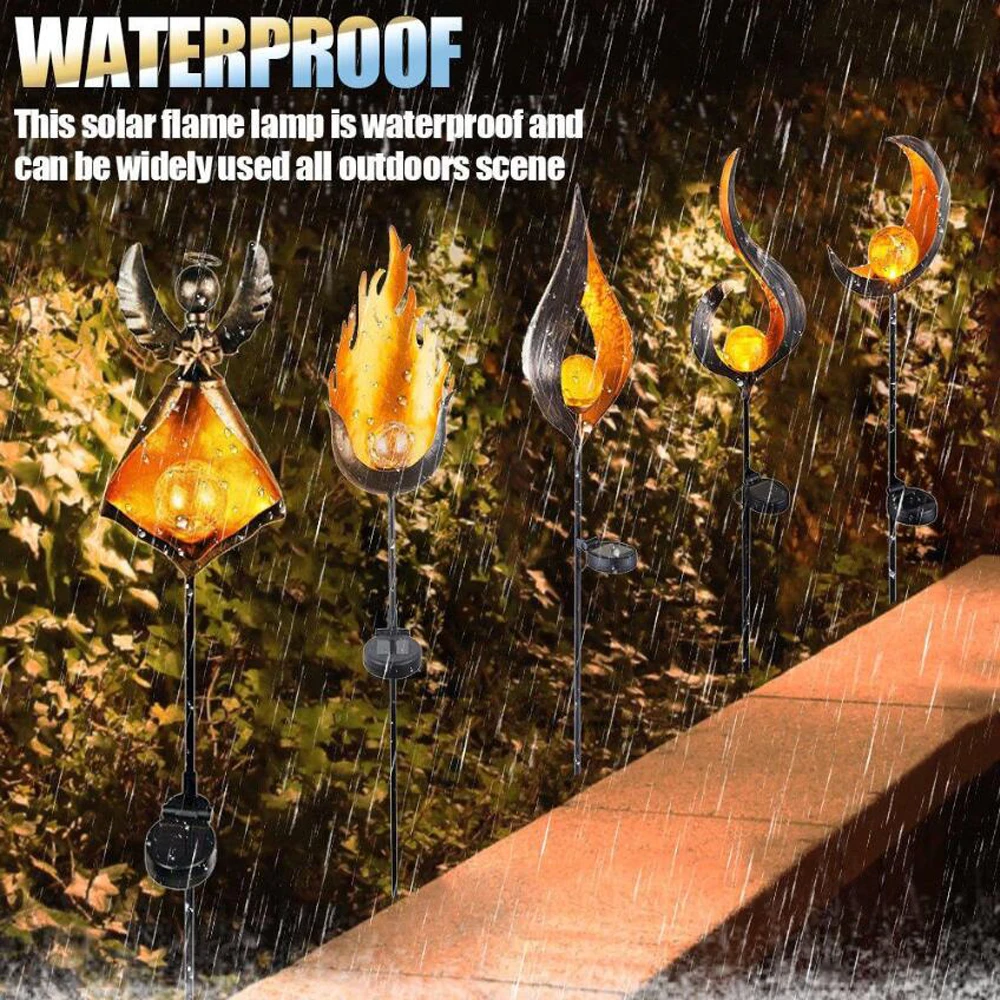 LED Solar Flame Light Metal LED Garden Light Flame Effect Lamp Waterproof Outdoor Lights Landscape Lights Solar Decorative Light - Image 4