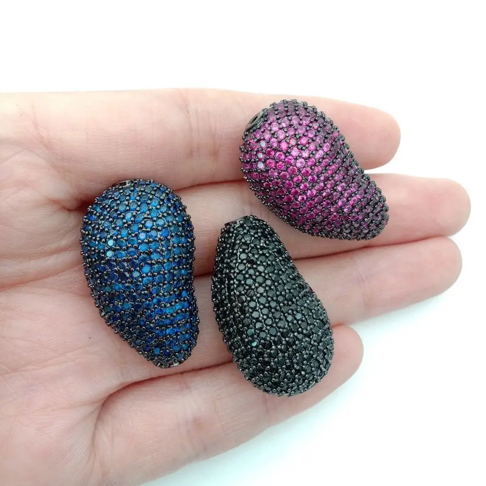 

1pc 18x30mm gunmetal golden plated Cz micro pave Teardrop loose beads