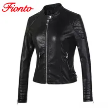 Кожаная куртка Для женщин тонкий одноцветное пальто в байкерском стиле мягкие для девочек, с застежкой-молнией и кожа Jaquetas De Couro feminina Женская Костюмы A1374