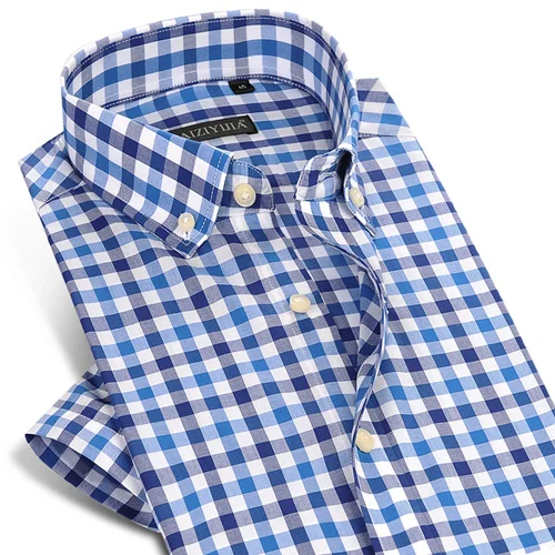 Мужская рубашка с коротким рукавом в контрастную клетку, удобная, чистый хлопок, тонкая, умная, повседневная, мини-рубашка в клетку, приталенная, на пуговицах - Цвет: CZ9-7511