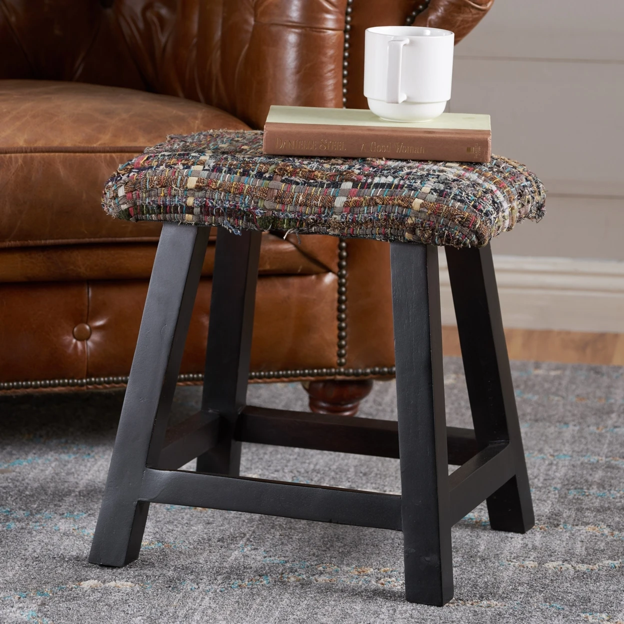 Reese Mixed Color Fabric Handmade Wood Stool