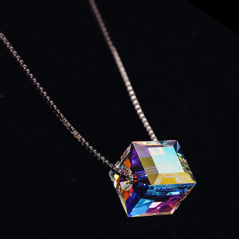Top quality Crystal Cube Necklace for women best jewelry gifts Free