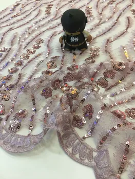 

Cyndi-2.209 Hot selling african sequins lace fabric tessel fringel embroidered tulle mesh lace fabric