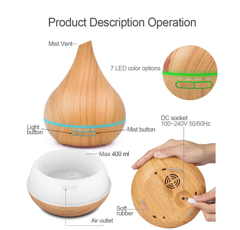 Diffuserlove, 400 мл, пульт дистанционного управления, увлажнитель воздуха, эфирное масло, диффузор, Humidificador, увлажнитель, светодиодный, Ароматический диффузор, ароматерапия