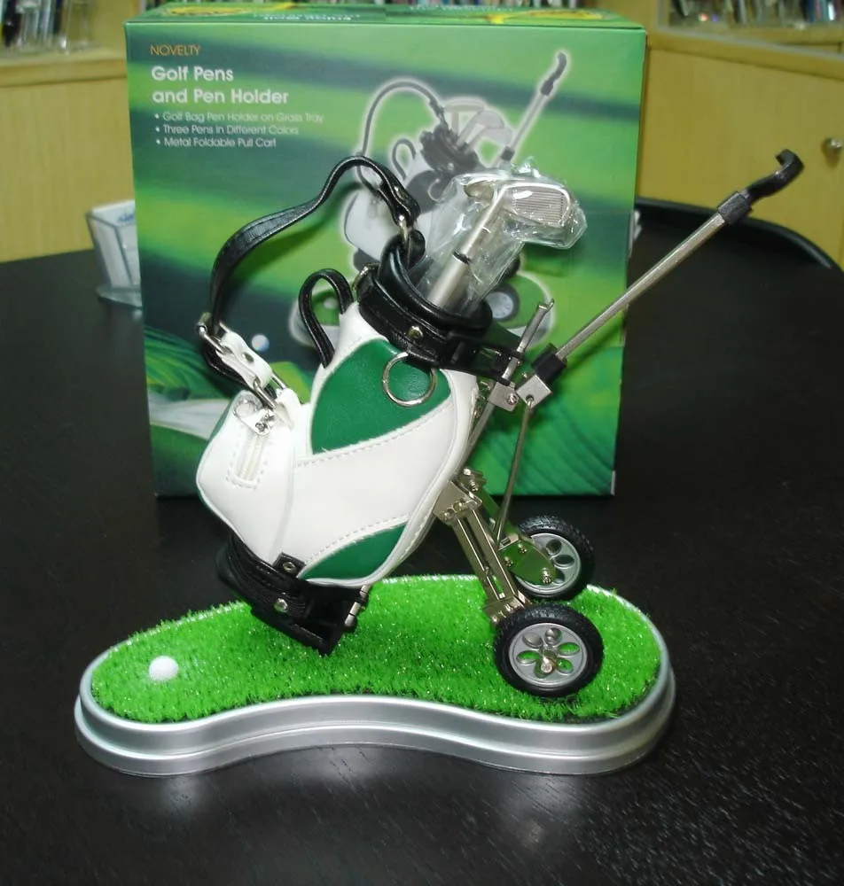 Mini Golf Bag with wheel and Grass 3pcs Golf Ballpoint Pens with PU