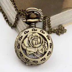 Карманные часы кварцевые розы Полые винтажные бронзовые подарки кулон ювелирные изделия украшения Модные Классические индивидуальные
