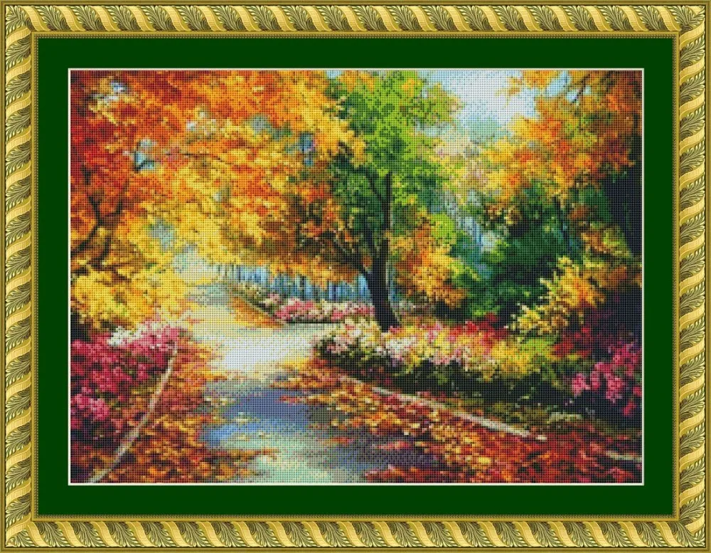 

road on autumn Counted Cross Stitch DMC Cross Stitch DIY 14CT Cross-Stitch Kit Handmade Embroidery Needlework58-45
