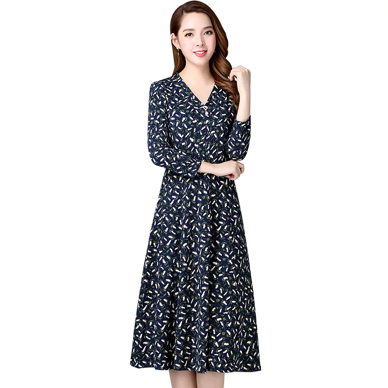 

Autumn Winter New 4XL Plus Size Vintage Midi Dresses Women Elegant Bodycon Floral Printed Dress Party Long Sleeve Runway Vestido
