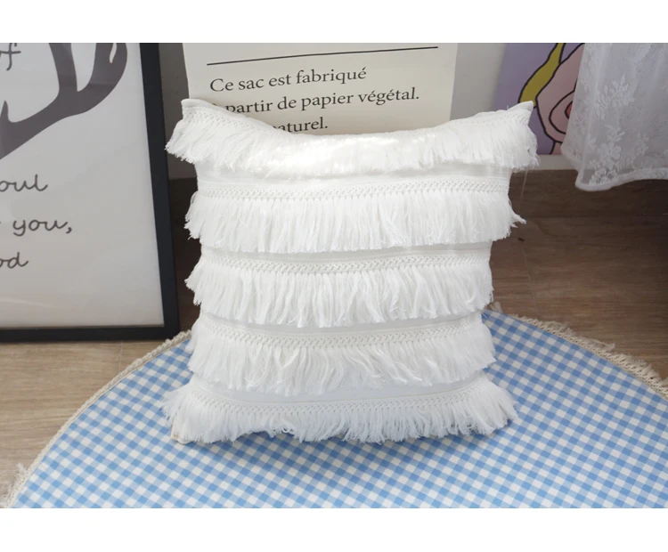 45x45 см Мягкая кремовая белая бахрома наволочка для подушки с кисточками романтическая поясничная наволочка спинка