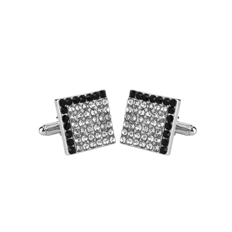 

White and black Full Rhinestone metal Cuff Links Square L letter Cufflinks For men French Shirt Accessoires Cuflink for wedding