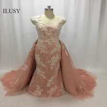 ILUSY розовый Пром Элегантное платье без рукавов вечернее платье с кружевной аппликацией платье Пром вечерние платье халат de mariée