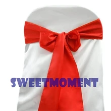 100 Горячие красные Премиум атласные чехлы для стульев с бантиком, свадебное украшение для стульев