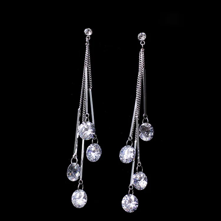 

Bilincolor long tassel cubic zirconia drop earring for women earrings hanging with stones