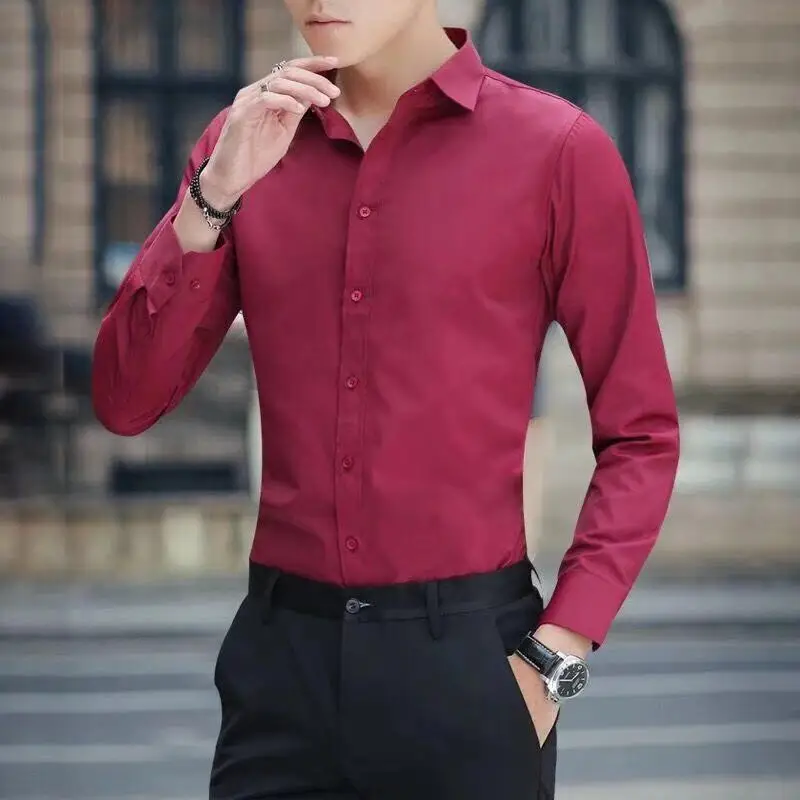 Мужская деловая рубашка больших размеров 4XL 5XL, рубашка с длинными рукавами, белая, синяя, черная, красная, умная Мужская Повседневная рубашка, плюс HOWDFEO