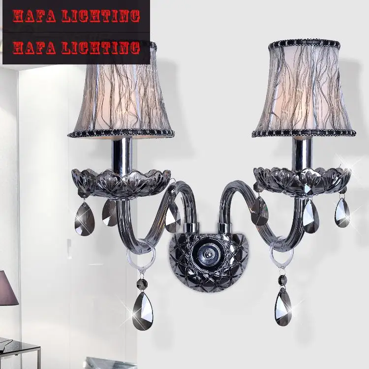 Crystal Wall Lamp Smoke Grey Wall Shade Europea Style Double Head-in Wall Lamps from Lights ...