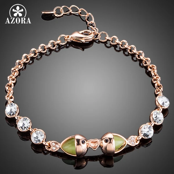 

AZORA Rose Gold Color Two Fish Connected With Heart Stellux Austrian Crystal Bracelet for Women TS0097