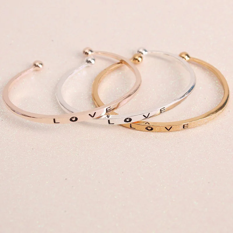 Rose Gold Silver Color Love Bangles Women Open Adjustable Bangle Cuff