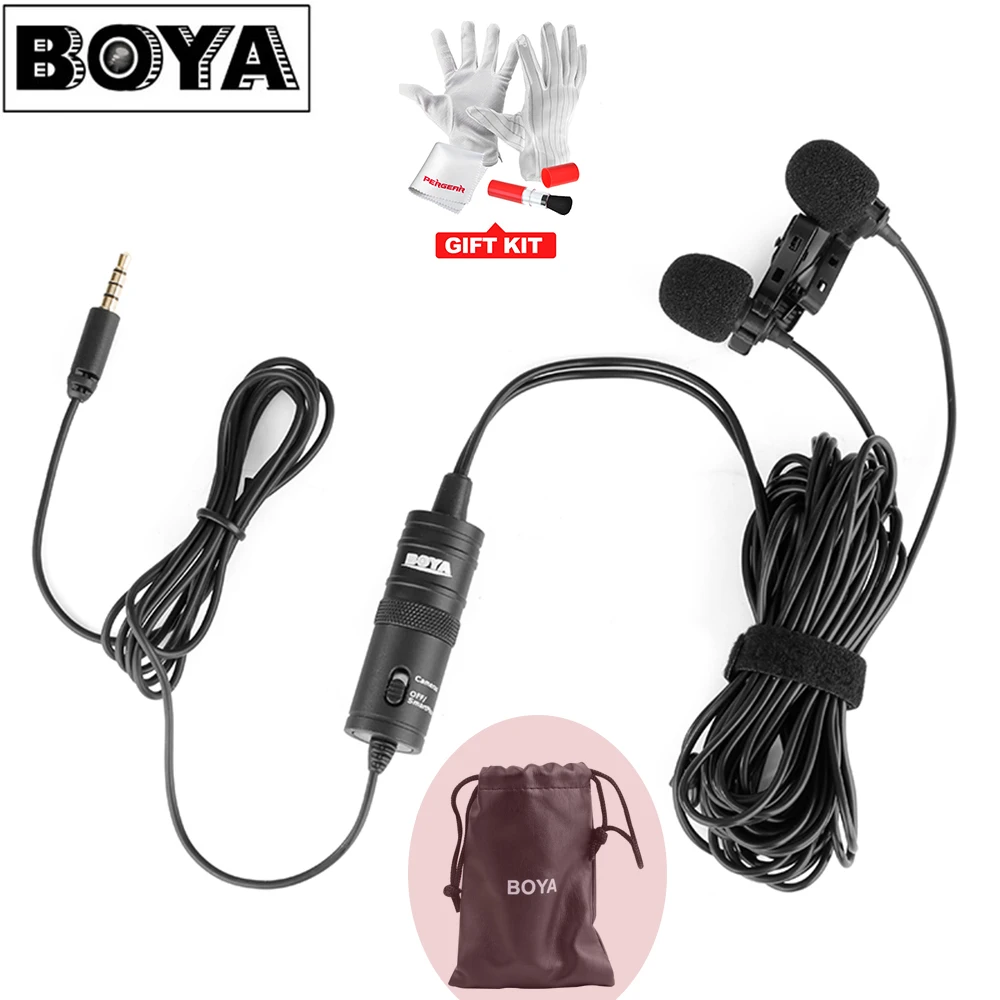 BOYA BY M1DM 6 м кабель с двойной головкой петличный отворот клип на микрофон для DSLR Canon