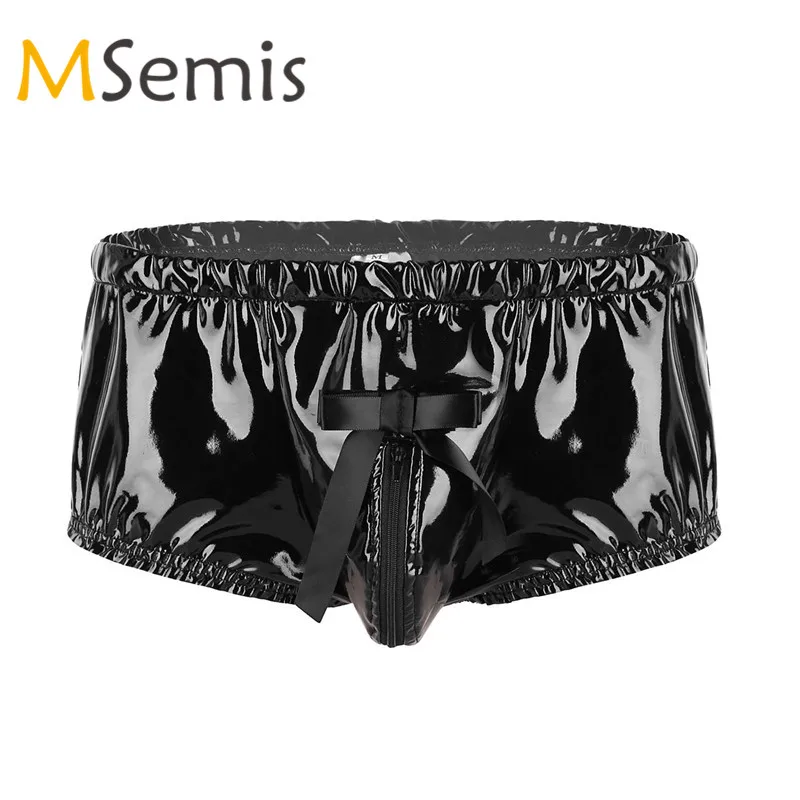 Gay Sissy Panties Male Underwear Wet Look Patent Leather Lingerie Zippered Bulge Pouch Frilly Ruffled High Cut Briefs | Тематическая