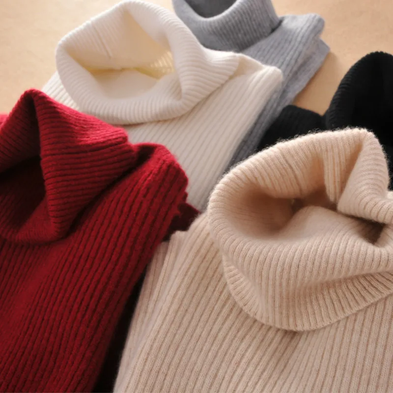 

Women autumn winter sweater Turtleneck pullover solid stripe thicker wool sweater easy to go with
