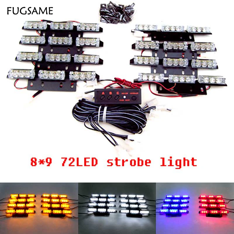 

FREE SHIPPING 8*9 72LED Car Flash Strobe Light Waterproof AMBER 3 FLASHING MODERECOVERY SECURITY TRAFFIC