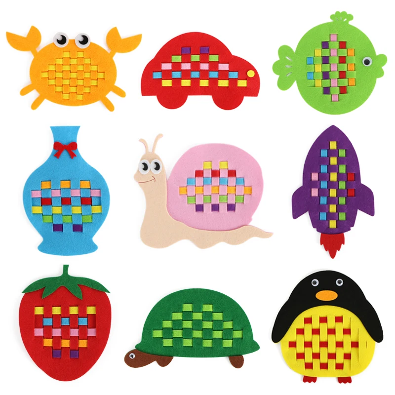 

9 Styles Kids Learning Weave Craft Baby Touch Colors Kindergarten Teaching Toys Intellectual Felt Cloth Crafts