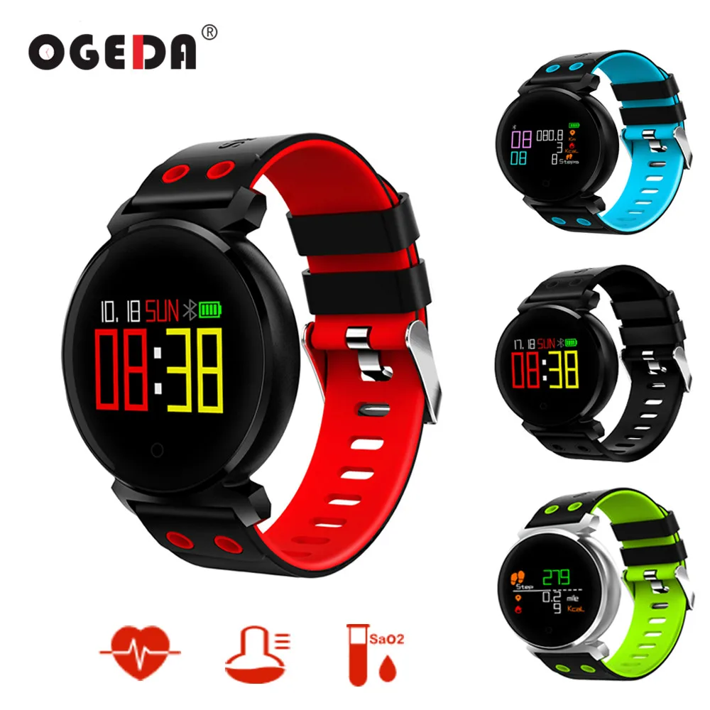 

OGEDA Men Smart Watch Blood Pressure Heart Rate Monitor Blood Oxygen Detection Waterproof Multilingual Push Smart Bracelet K2