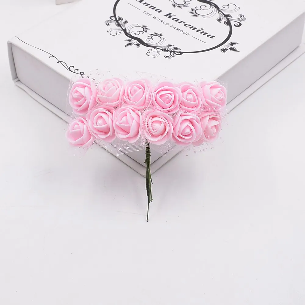 12Pcs/Lot Mini Lace Foam Rose Artificial Flower for Wedding Home Decoration DIY Craft Wreath Gift Decor Fake Flower Scrapbooking 12Pcs/Lot Mini Lace Foam Rose Artificial Flower for Wedding Home Decoration DIY Craft Wreath Gift Decor Fake Flower Scrapbooking